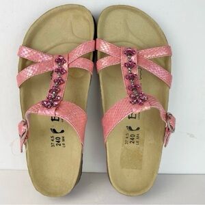 Birkenstock Betula Tango Pink Shimmer Iridescent Snake Print Crystal Sandals